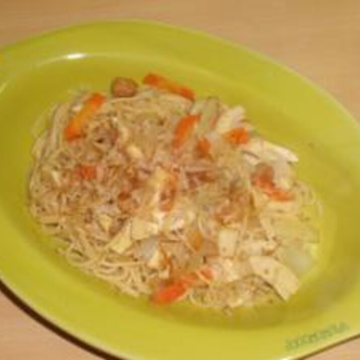 たけのこと貝柱の和風パスタ